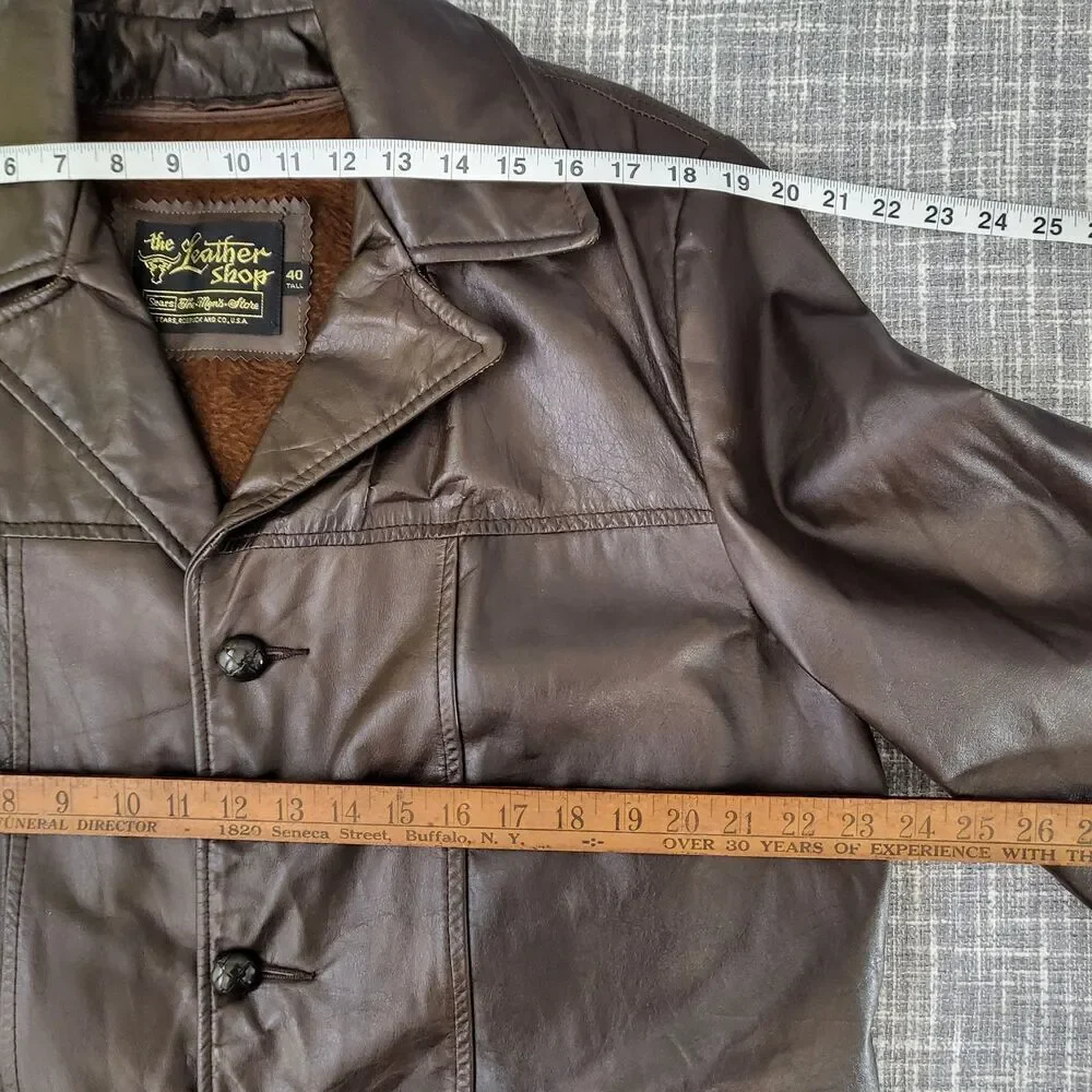 VTG Sears Leather Shop Car Coat Removable Faux Fur Lining Brown Men's 40 Tall